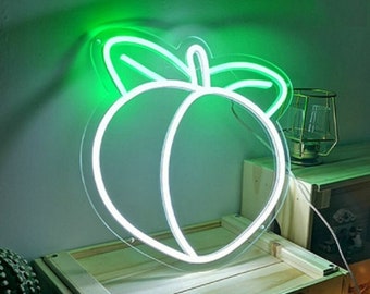 Letrero de neón de melocotón con tablero acrílico, 5 V, alimentación USB, decoración de pared de neón de frutas, letrero personalizado para el hogar, tienda, fiesta, decoración de neón