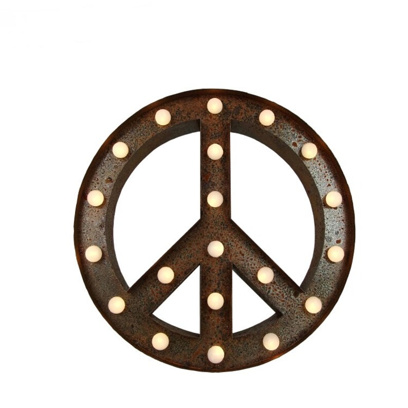 24 Metal Marquee Peace Sign Light Up Peace Symobol Home Etsy