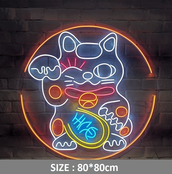 Fortune Cat Store Wall Eye-catching Custom Neon Light Black Acrylic 20" 