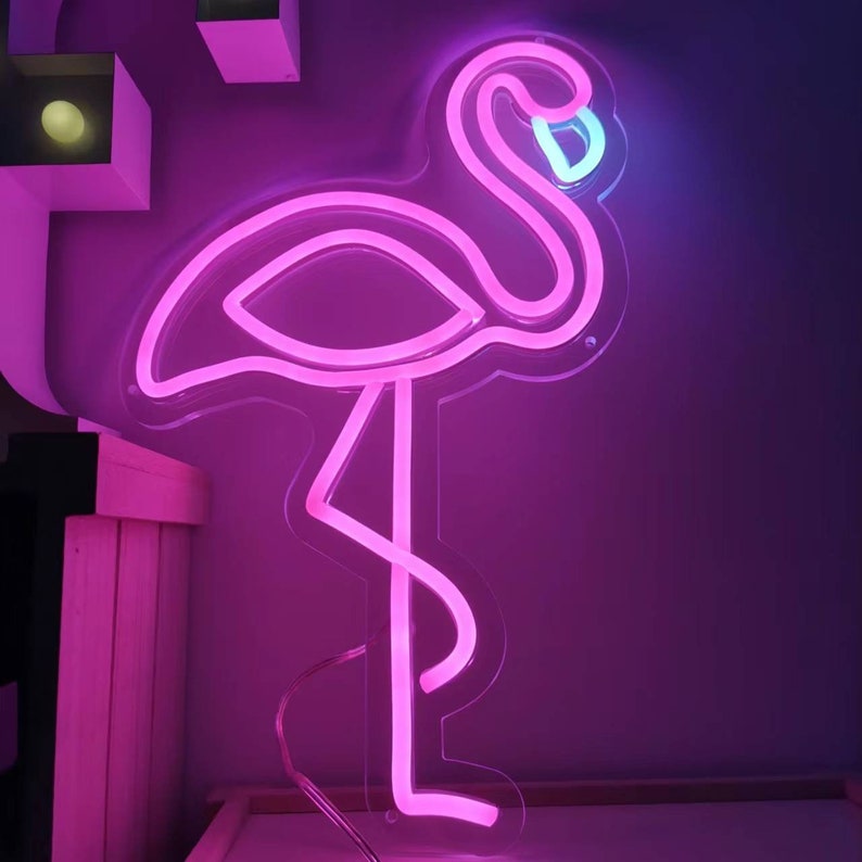Pink Flamingo Neon Sign With Acrylic Plate Neon Decor Neon - Etsy
