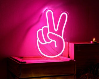 Peace Neon Sign V Gesture Symbol Home Shop Store Wall Table Decor