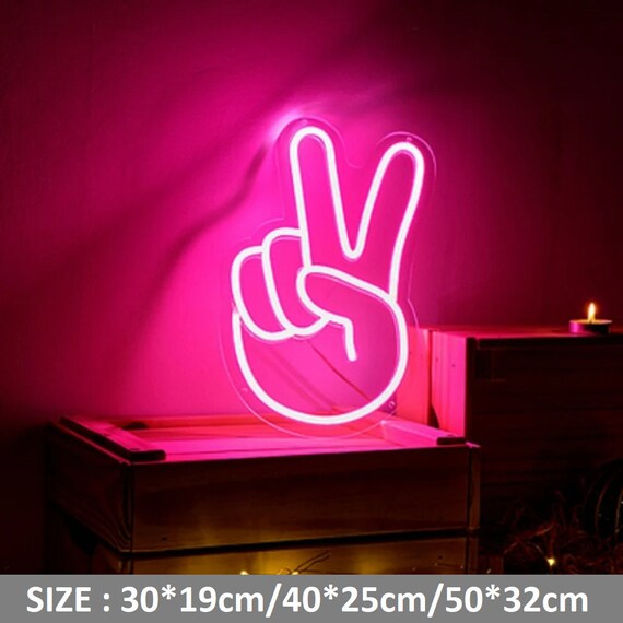 Victory Neon Sign With Acrylic Plate 5V USB Powered V Gesture Hand