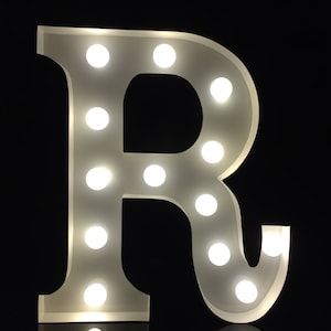Vintage 9 inch tall metal white initial letter R marquee letter light up letter sign wedding decor kids light chic night light plaque