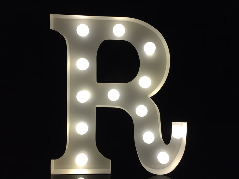 Vintage Metal white initial letter R marquee letter light up letter sign wedding decor kids light chic night light plaque 