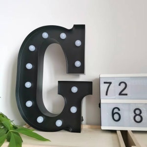 12&quot; Metal  WHITE/BLACK A-Z marquee  letters marquee light light up alphabet initial letters home party wedding shop decor battery operated