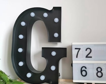 12&quot; Metal  WHITE/BLACK A-Z marquee  letters marquee light light up alphabet initial letters home party wedding shop decor battery operated