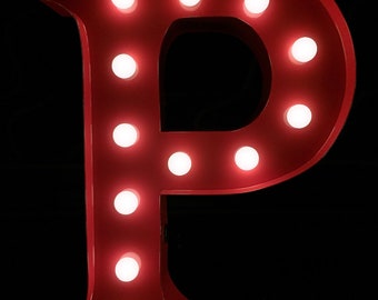 12" Metal Light Up Letters Red P Marquee Letters Marquee Light  Home Wall Desk Table Nightstand Decor Battery Operated