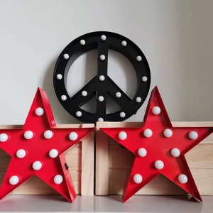 12 inch Metal LED Peace Sign Peace Symbol Battery Powered Home Party Bedroom Shop Pub Restaurant Table Window Decor