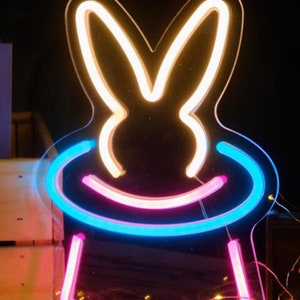 Bunny Rabbit Neon Sign with Acrylic Board Light Up Animal Wall Table Decor Birthday Gift Easter Gift
