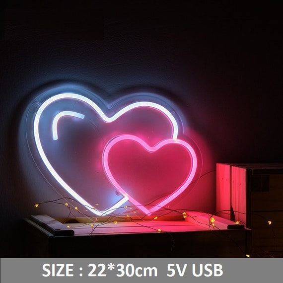 Double Heart Neon Sign With Acrylic Plate 5V USB Powered Custom