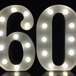 12&quot;Metal White Marquee Number 60-69 Party Number Light Up Number Sixty Home Bedroom Shop Office Anniversary Wedding Birthday Decor