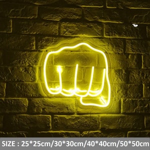 Fist Hand Fist bump Neon Sign with Acrylic Board USB Powered Clenched Fist Bro Fist Sign Home Decor Father&#39;s Day Gift
