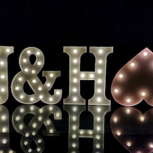 12&quot; Metal Light Up White Letters J&K + Pink Heart  Marquee Letters Sign Wedding Decor Battery Operated