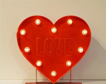 Valentines Wedding Proposal Day Decor Gift  9" Metal Heart Sign LED Metal Light Up love sign Battery Operated