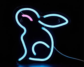 Bunny Rabbit Neon Sign with Acrylic Board 5V USB Powered Children Child Kids Home Shop Store Wall Table Decor