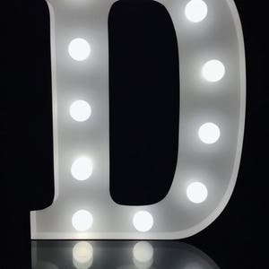 Metal white D marquee letter light 9&quot; tall light up alphabet letter home bedroom shop window wedding decor