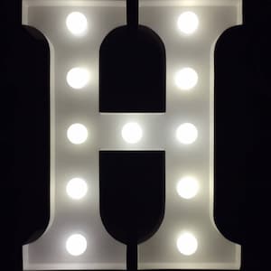 Hand made metal white H marquee letter light 9&quot;height light up alphabet letter night light nursery light  kids light wedding decor