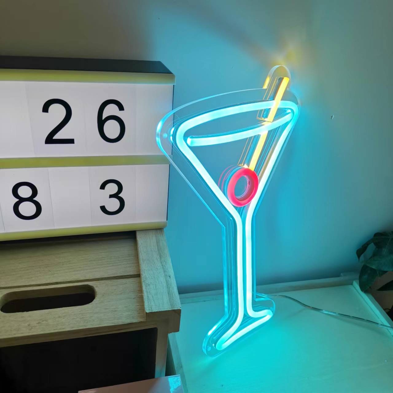 Martini Wine Neon Sign With Acrylic Plate USB Powered LED