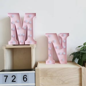 Metal Pink marquee letters Light Up 9&quot;12&quot; tall Alphabet Initail Letters Home Office Shop Store Window Table Decor