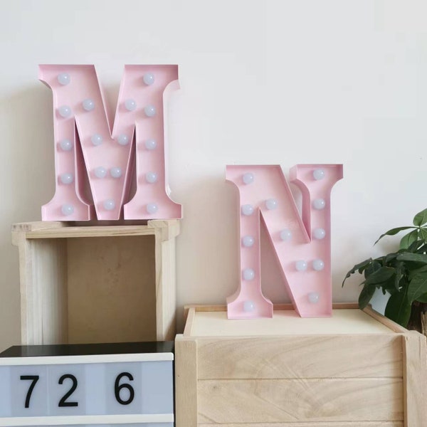 Metal Pink marquee letters Light Up 9"12" tall Alphabet Initail Letters Home Office Shop Store Window Table Decor