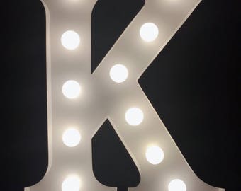 Metal white letter K marquee letter light 9"height light up alphabet letter bedroom shop wedding decor battery operated