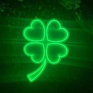 Letrero de neón de trébol de cuatro hojas de la suerte personalizado, iluminado, para tienda, casa, dormitorio, bar, fiesta, decoración de pared, decoración del Día de San Patricio
