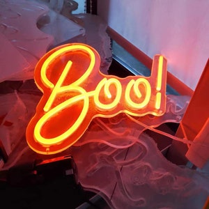 Halloween 'Boo' Neon Sign – Ghost & Pumpkin LED Neon Light, USB Powered Dimmable, For Bedroom, Party, Bar, Haunted House Decor
