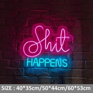 Letrero de neón "Shit Happens", letras de neón, letras LED, decoración divertida, decoración de habitaciones y baños