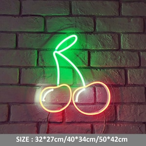 LED Cherry Neon Sign with Acrylic Board  Cherry Neon Sign  Kids Children&#39;s Room Neon Decoration Christmas Gift