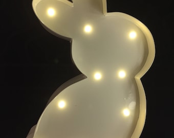Hand Made White Easter Bunny Rabbit Light Metal LED Light Sign Night Light  9“ Girl Boy Easter Room Decor Gift
