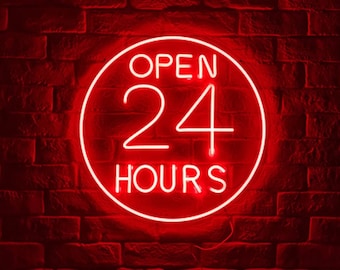 OPEN 24 Hours Neon Sign Store Open Sign Neon Decor Neon Art Shop Store Bar Pub Barber Hair salon Restaurant Decor