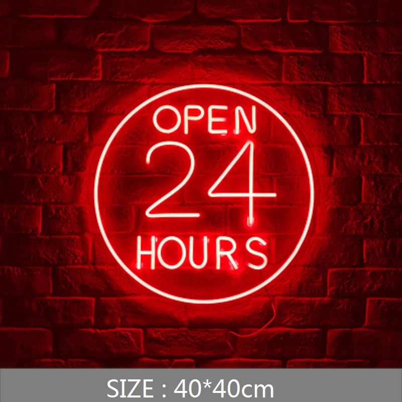 OPEN 24 Hours Neon Sign With Acrylic Board Neon Decor Neon Art Shop Store Bar Pub Barber Hair