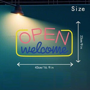Open Welcome Neon Decor,Shop Store Window Wall Decor image 3