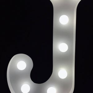 Hand Made Metal White Marquee Letter J Light Up  9&quot; Alphabet Letter Night Light Nursery Light  Kids Room Wedding decor