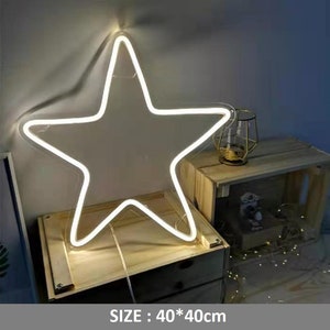 LED Warm White Star LED Neon Sign with Acrylic Board Neon Decor Neon Star Neon light Home Bedroom Dorm Bar Party Wall Table Light