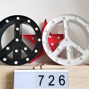 12 inch tall Hand Made White LED Peace Sign Mark Peace Symbol Battery Operated Home Party Bedroom Shop Pub Restaurant Table Window Decor