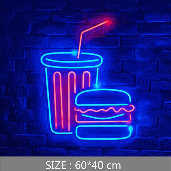 Hamburger Drinks Neon Sign With Acrylic Plate Burger Neon Sign Burger Room  Club Cafe Bar Decor - Etsy