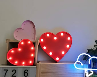 9" Metal Red Heart LED Metal Light Up love sign Night Light Battery Operated Home Bedroom Window Art Wedding Decor Birthday Valentines Gift