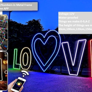 Letras de neón de 39" y números de la A a la Z del 0 al 9 incrustados en un marco de metal, marquesina de metal para decoración de ceremonias, eventos, fiestas y bodas