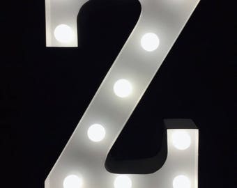 Vintage metal white Z marquee letter marquee light 9"height light up alphabet letter initial letters