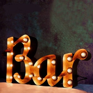 Barra de luz de metal de 24", letras de marquesina, letrero para bar, restaurante, fiesta, ceremonia, salón, mesa, decoración de pared