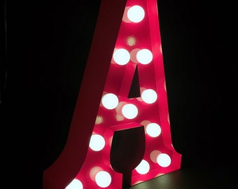 9&quot;Metal Handmade A-Z Red Letters Light Up Alphabet Letters Anniversary Wedding Home Table Wall decor battery operated