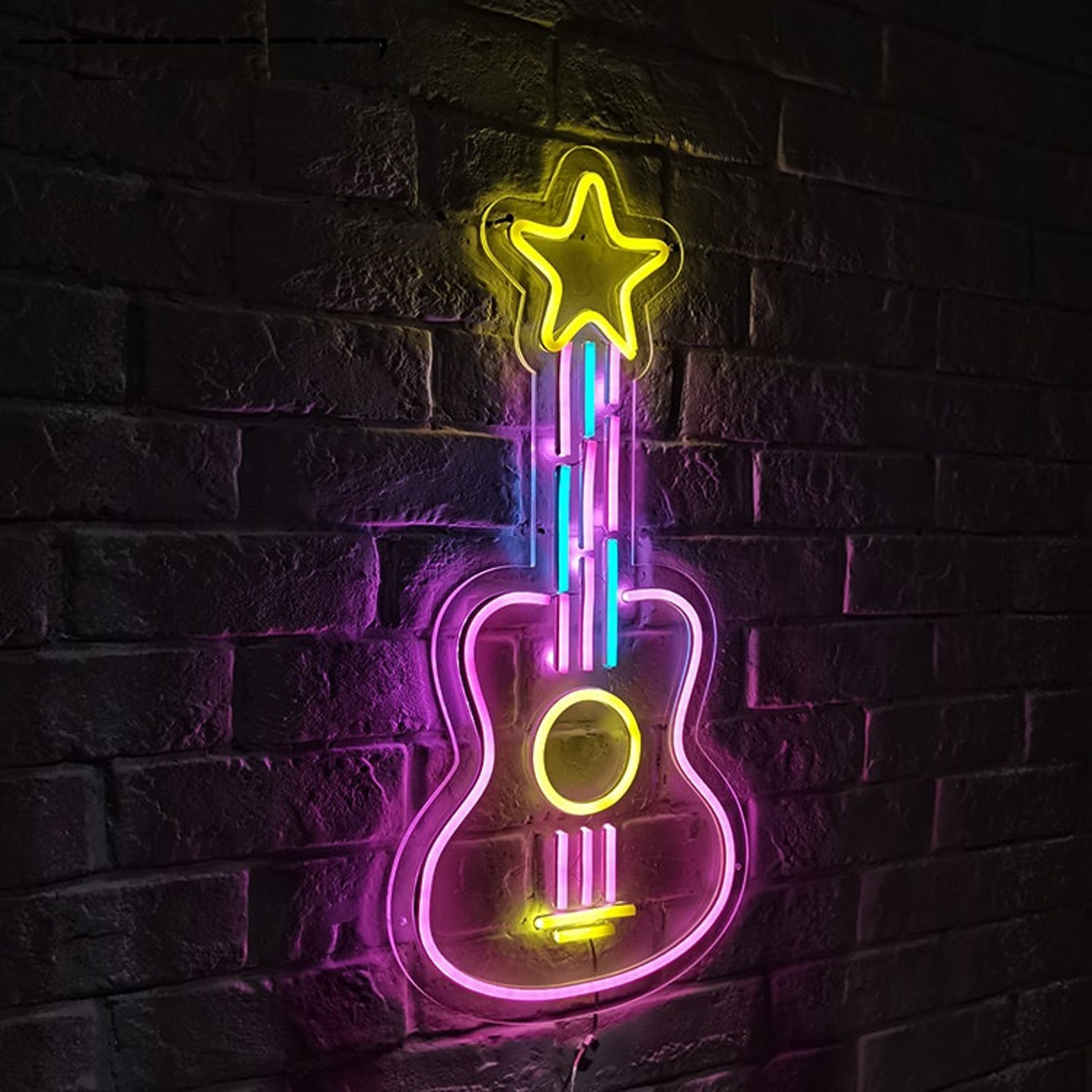 Guitar Neon Sign With Acrylic Plate Glowing Neon Guitar Sign Etsy
