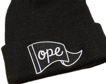 Ope Beanie - Embroidered Made In USA - Black Knit Hat - Winter Toque