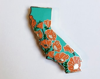 California Poppy Enamel Pin - State Flower Pin Series - Cali Poppies Floral flair flower Golden State Screen printed Collector