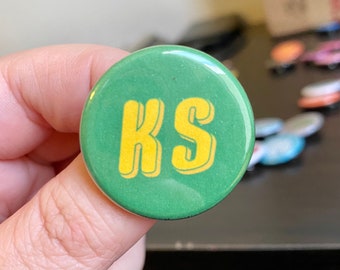Kansas State Initials 1.25" buttons - KS hand-pressed badge pinback button handmade