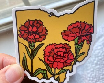 Ohio Scarlet Carnation Sticker - Fundraising sticker for full production - Ohio State Oh State Flower