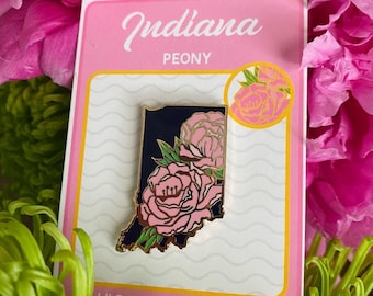 Indiana Peony Enamel Pin - State Flower Pin Series - Peonies flair pink flower Indiana Hoosier