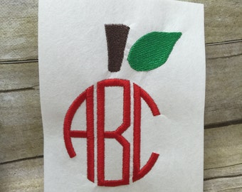 Apple Monogram Top Embroidery Design , Apple Stem and Leaf Embroidery Design