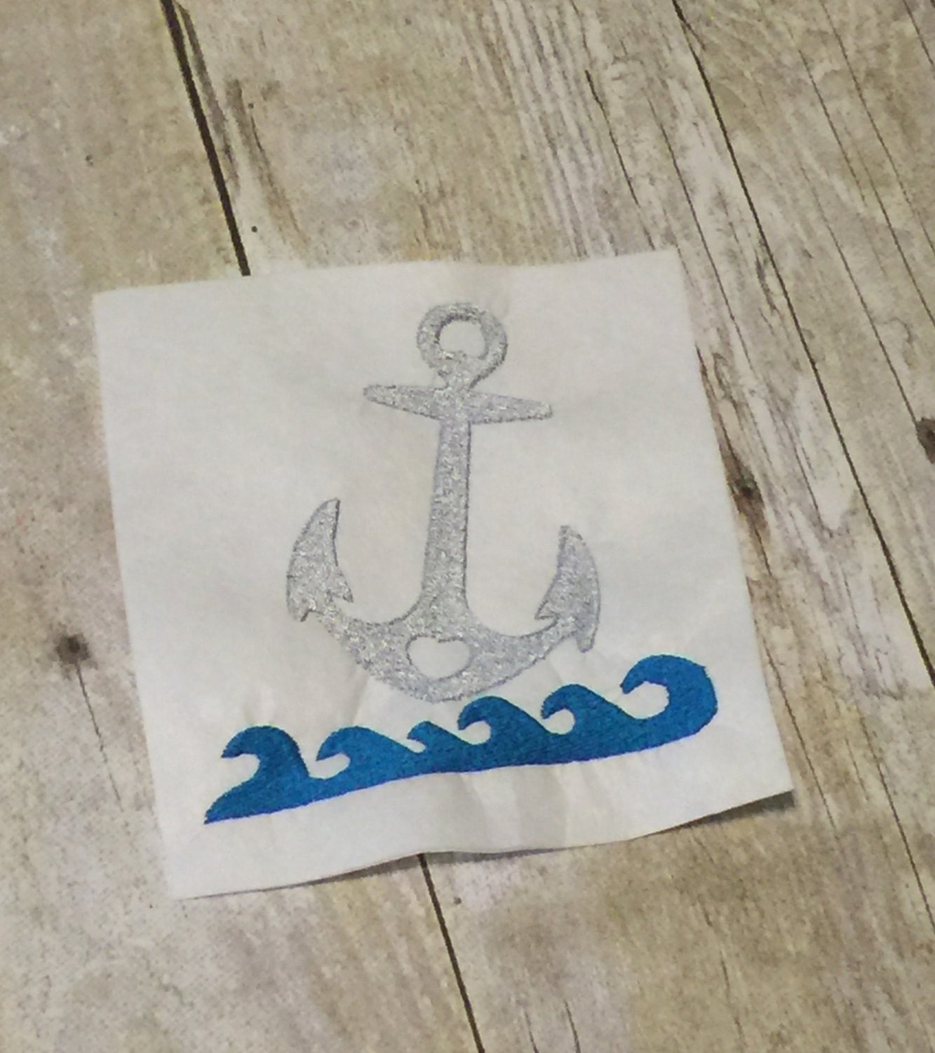 Anchor With Waves Embroidery design, Anchor Applique from